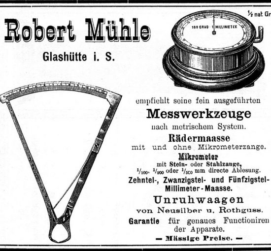 Robert-Mühle-Glashütte-Vintage-Werbung-Anzeige-RMS-1895-Ausstellung